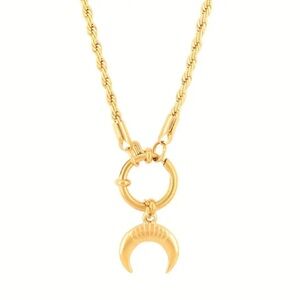 Gold Stainless Steel Crescent Moon Necklace | Celestial Rope Chain Pendant